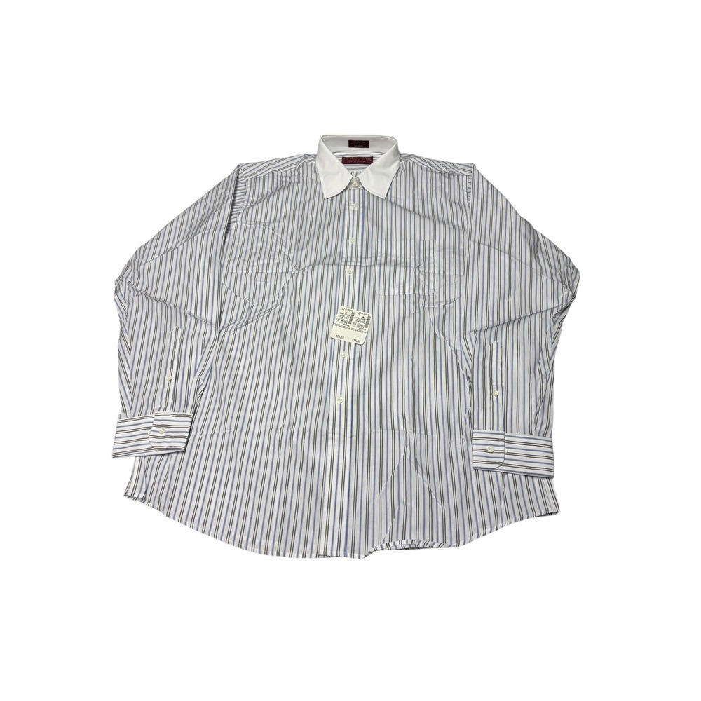 NWt Jos A Bank Corporate Collection Men Striped Dress Shirt 17 35/36 Blue Tan